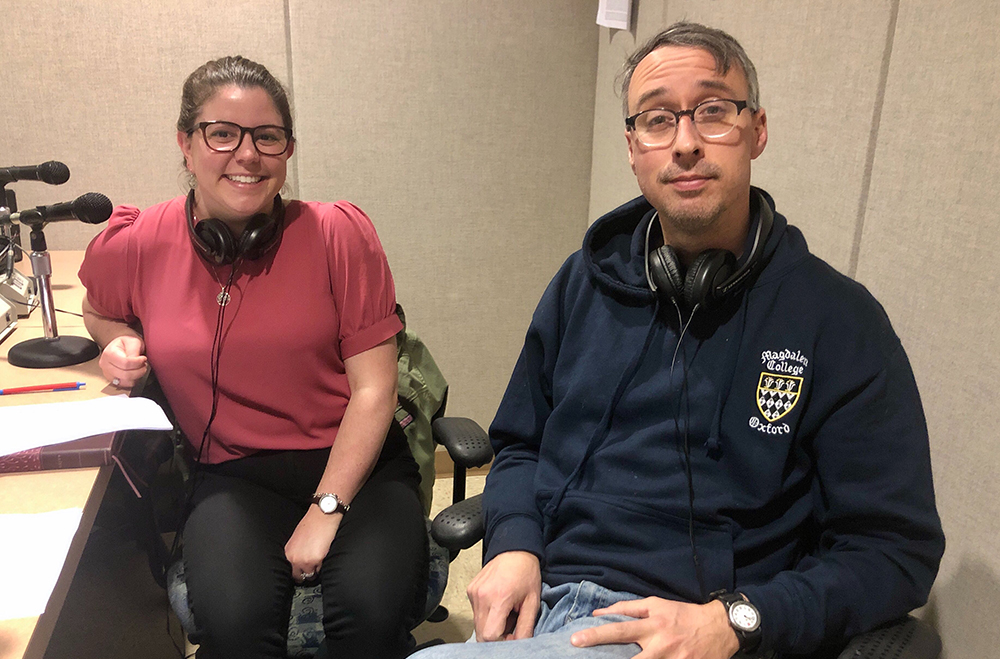 Julia Wright and WIll Mullins in the WMCO studio getting ready to record chapel