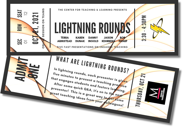 tickets inviting faculty to lightning rounds on october 21