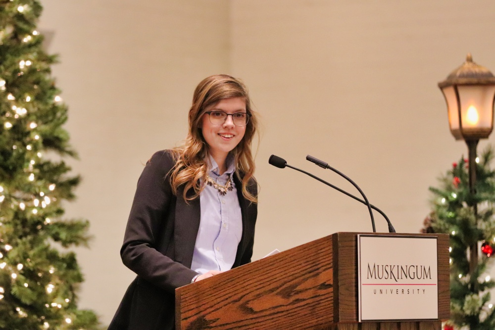 Alexandria Fraley speaking at podium