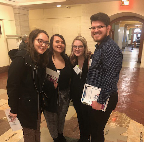 Nate Binni, Rachael Essex, Lorene Kelley, and Zoey Stenson pictured in the lobby of the Ohio Statehouse