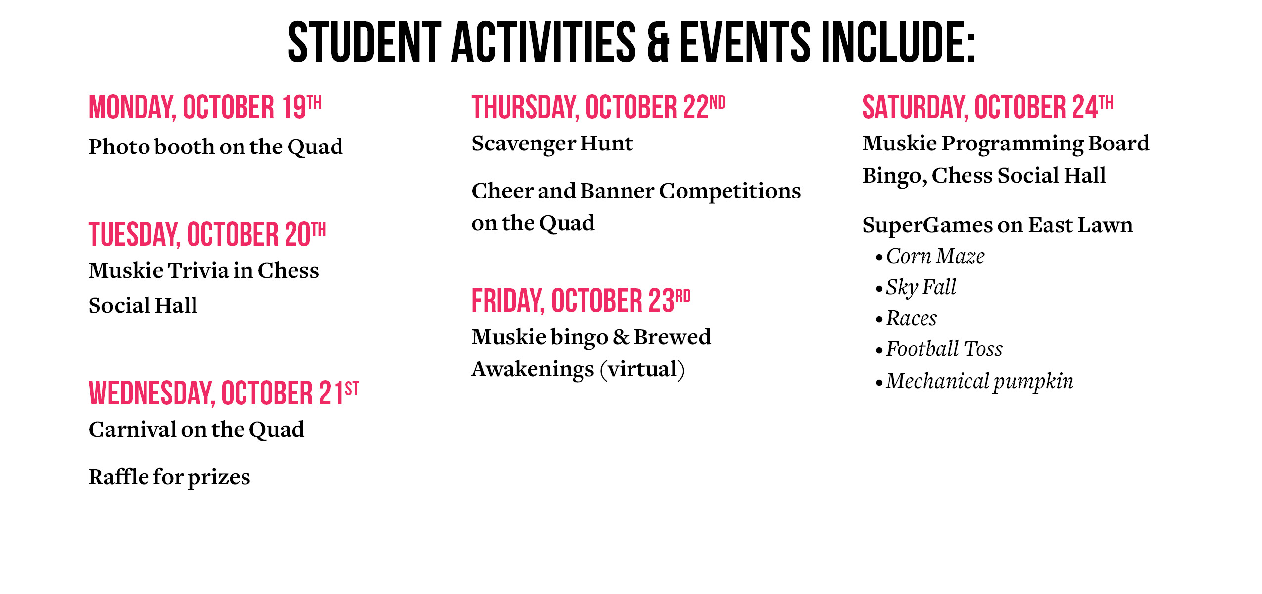 student homecoming calendar