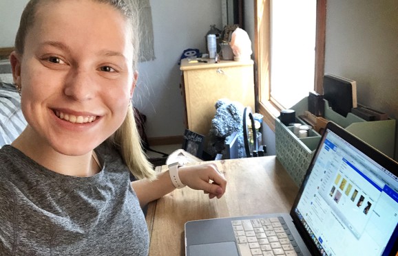 Muskingum student learning remotely at their home desk with laptop open