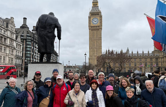 Group of students and alumni on London trip.