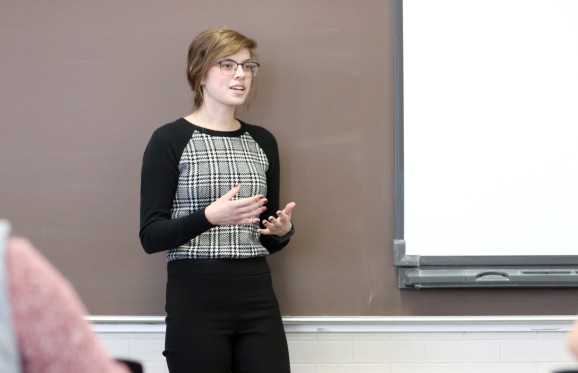 Alexandria Fraley speaking in a classroom