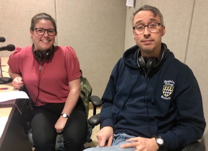 Julia Wright and WIll Mullins in the WMCO studio getting ready to record chapel