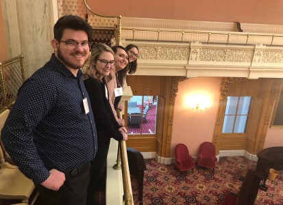 Nate Binni, Rachael Essex, Lorene Kelley, and Zoey Stenson pictured in the lobby of the Ohio Statehouse