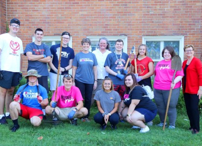 A group of student posing at College Drive Presbyterian Church.