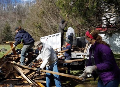 Volunteers clearing debris